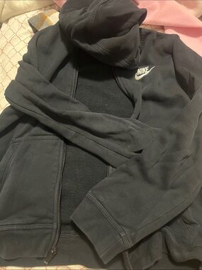 Nike Black Hooded Full-Zip Sweatshirt with White Swoosh